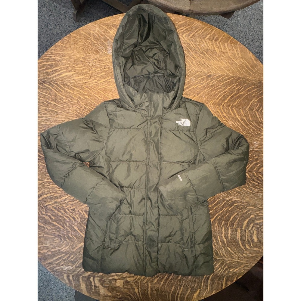 The North Face Gotham 550 Down Puffer Jacket Womens M New Taupe Green Hooded